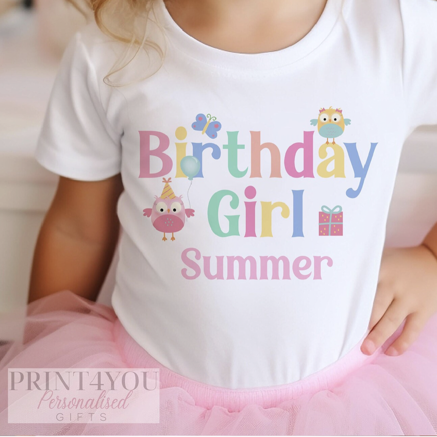 Personalised Birthday Girl Owl T-Shirt