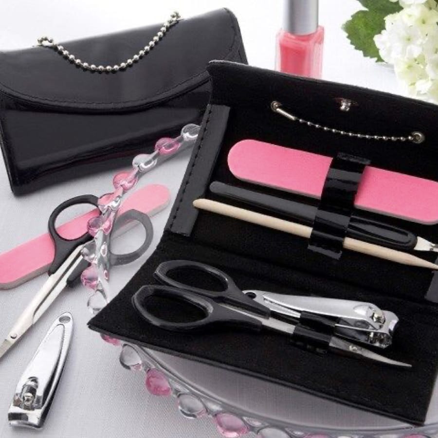 Little Black Purse Patent Leather 5 Piece Manicure Set