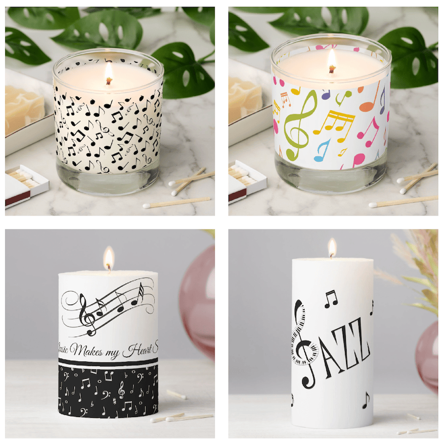 Music Notes Frosted-Glass Tea Light Holder Music Themed Candles