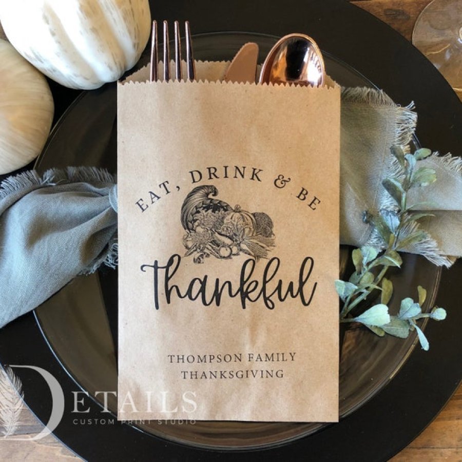 Eat Drink and Be.Thankful Thanksgiving Silverware Bag Eat Drink and Be.Thankful Thanksgiving Silverware Bag