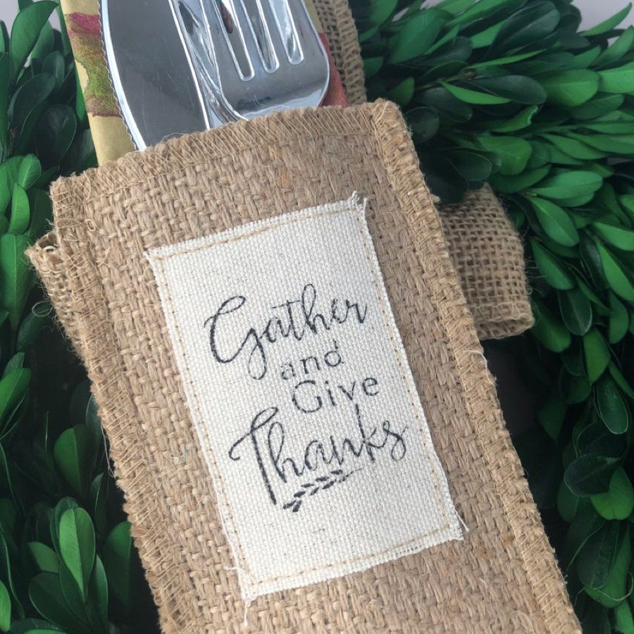 Gather and Give Thanks Thanksgiving Silverware Holder