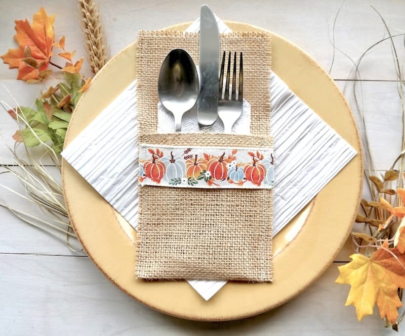 Thanksgiving Dining Table Burlap Silverware Holder Thanksgiving Dining Table Burlap Silverware Holder