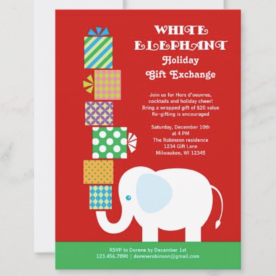 White Elephant Holiday Gift Exchange Party Invite